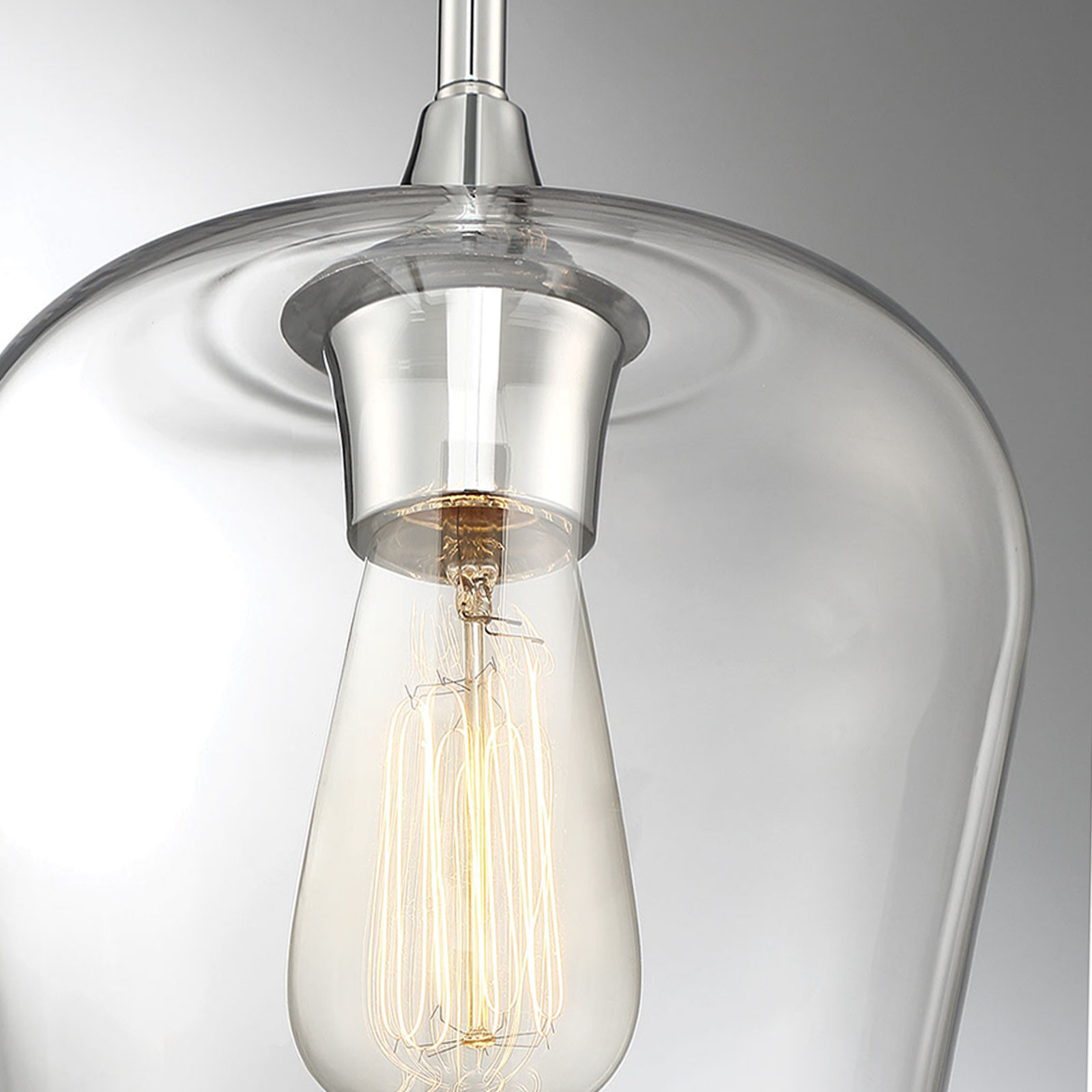Breena Single Light Glass Steel Dimmable Pendant, Clear, Polished Chrome