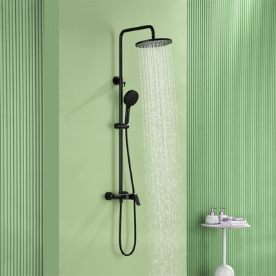 10 Inch Exposed Pipe Tub Shower System With Hand Shower Single Handle Wall Mounted Shower Faucet Set Brass Shower Trim Kit With Slide Bar