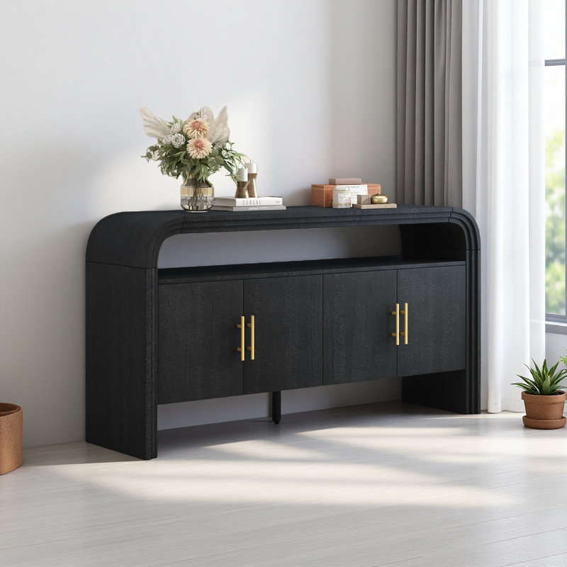 Élégant buffet avec placage de sapin traité, convenant au vestibule, Noir