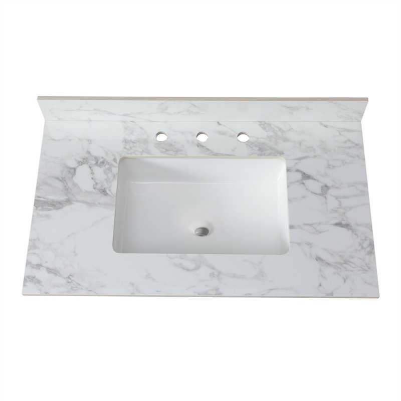 Dessus de meuble-lavabo Barthroom avec lavabo rectangulaire encastré en céramique, trois trous de robinet