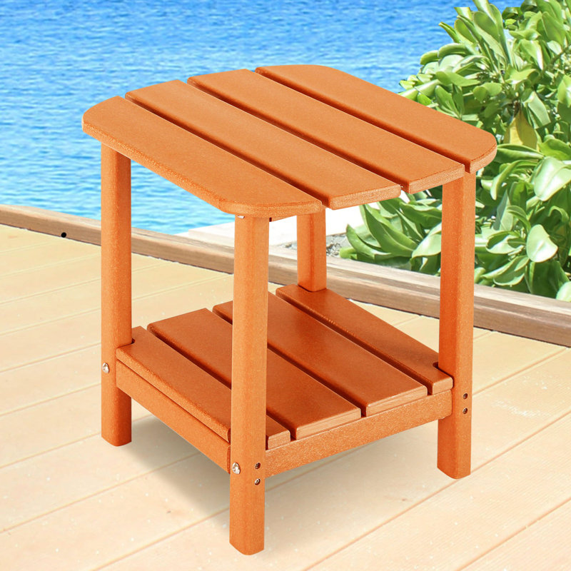 HDPE Outdoor Side Table, 2-tier Adirondack Side Table, All Weather Resistance, Orange