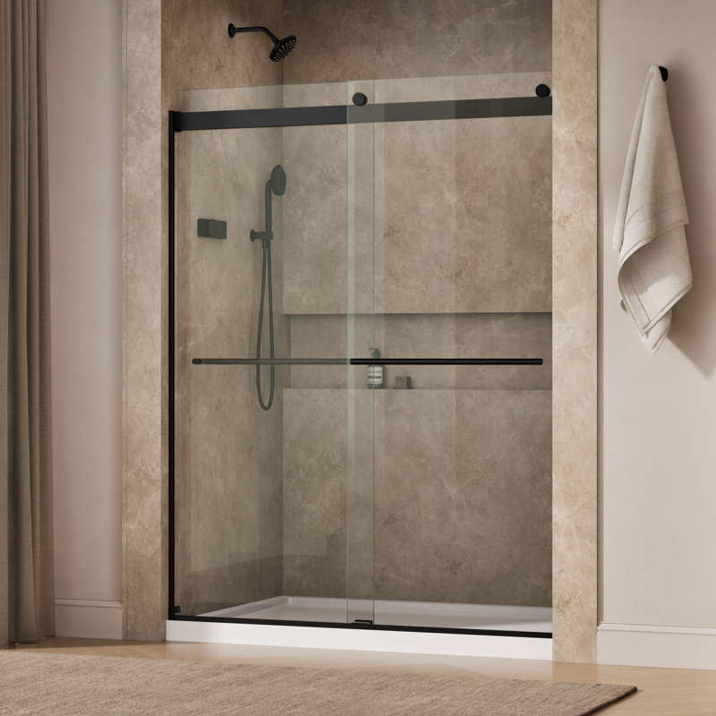 Levity Plus Less Sliding Shower Door, 77-9/16 In. H X 56-5/8 - 59-5/8 In. W, With 5/16 In.-Thick Crystal Clear Glass, Black