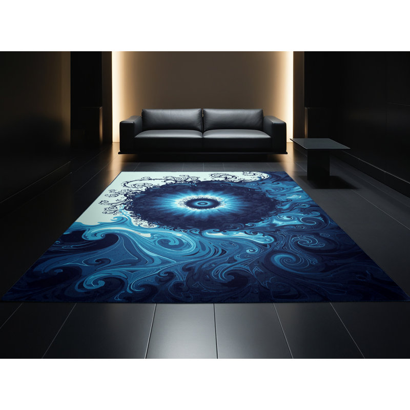 Tapis bleu moelleux et moelleux à motif abstrait Mandelbrot, 4 x 2