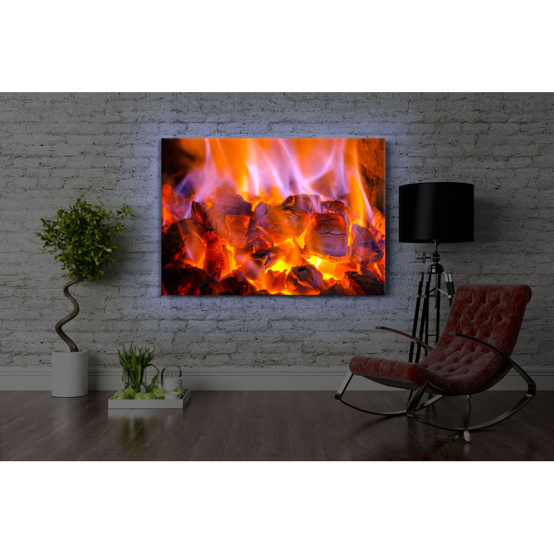 Charcoal Fire by No - Wrapped Canvas Print, With lighting, 60cm H x 80cm W x 4.5cm D