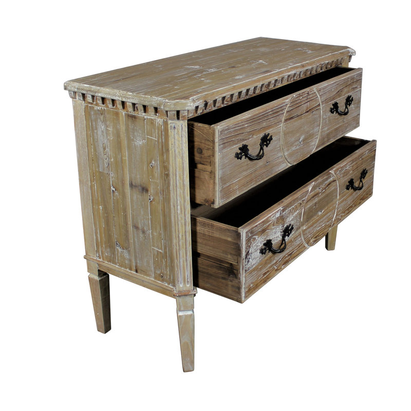 Commode 2 tiroirs Isabella, Pin blanchi