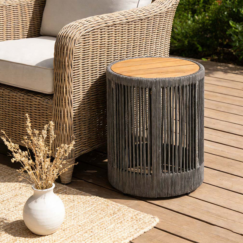 Table d'appoint d'extérieur en bois de rotin, Gris, teck