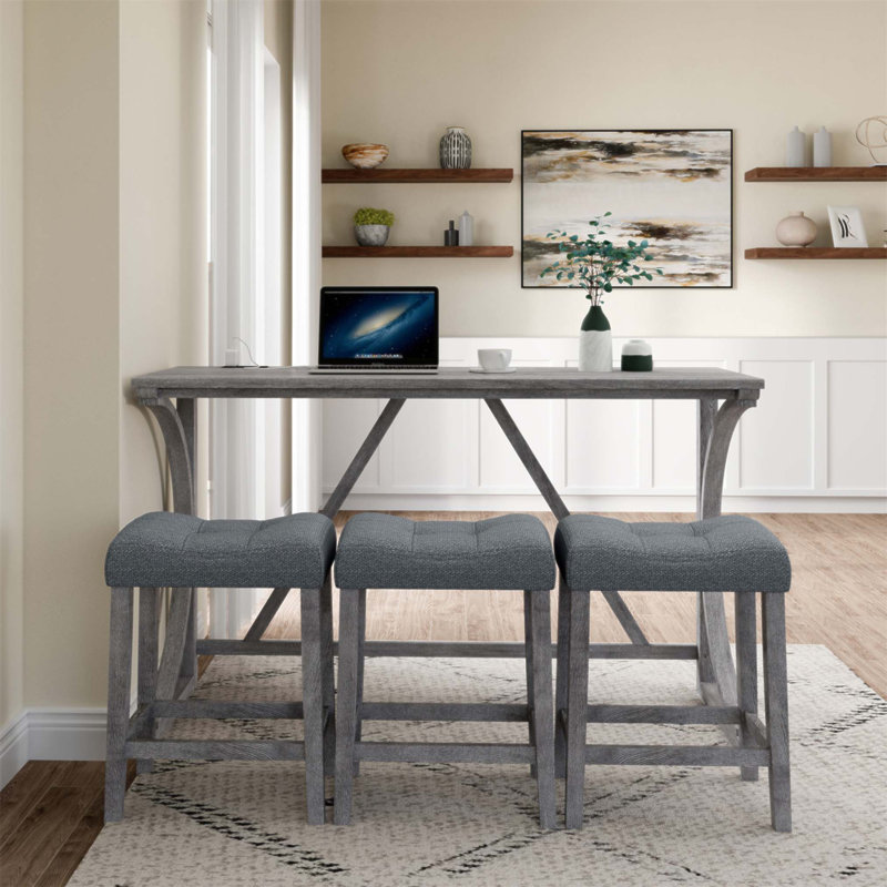 Ensemble de table de bar industriel avec prise de courant, conception peu encombrante pour les salles à manger et les salles de jeux, durable et facile à assembler