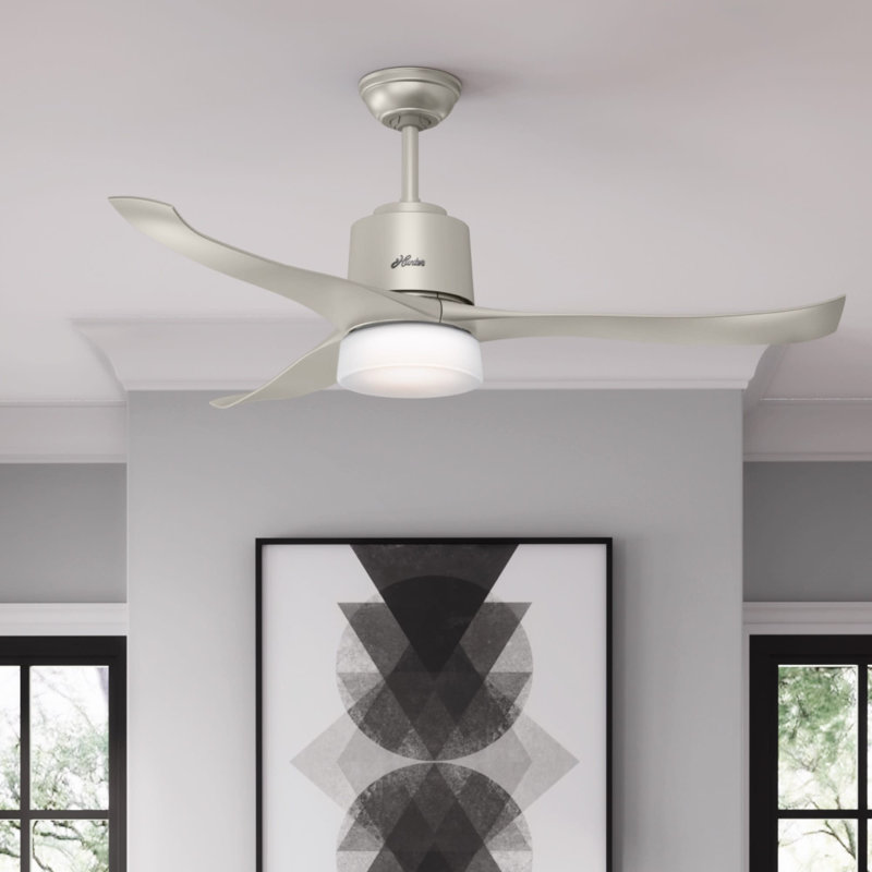54" Symphony 3 - Blade LED Smart Standard Ceiling Fan with Remote Control and Light Kit Included, Matte Nickel