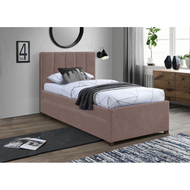 Upholstered Panel Bed, Brown Vegan Leather