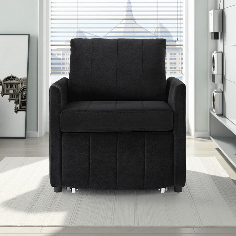 Lit convertible CHAIR Lit avec dossier réglable, poches latérales et panier de rangement, Noir