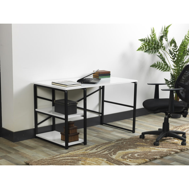 Computer Desk, 28" H x 25" W x 47" D, White/Black