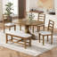Ensemble de table de salle à manger extensible 6 pièces avec rallonge amovible, un banc et 4 chaises