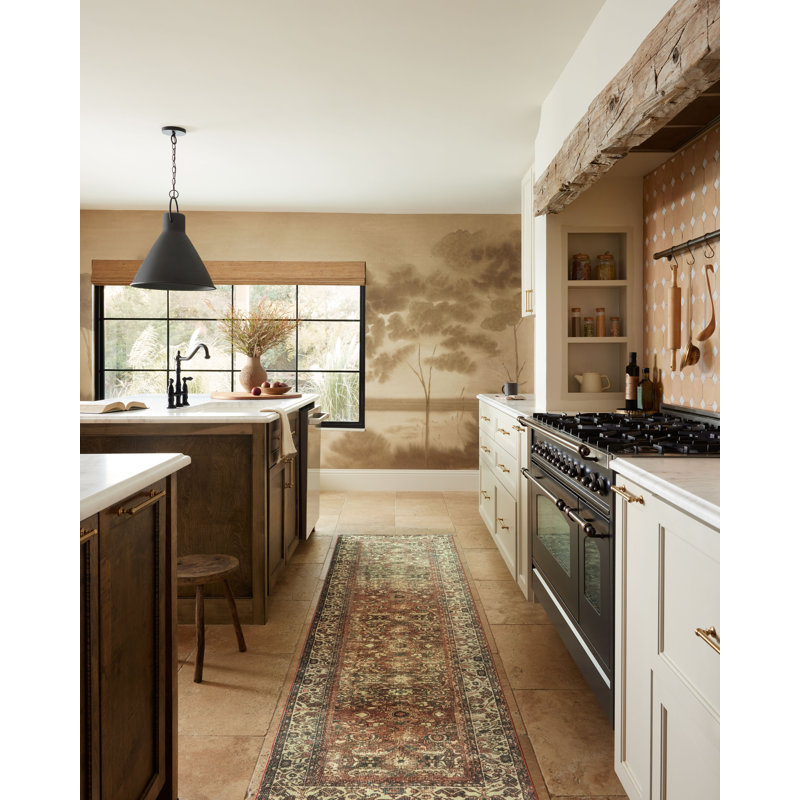 Banks Brick and Ivory Washable Synthetic Runner Rug