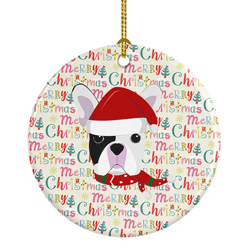 Figurine suspendue bouledogue français Merry Christmas