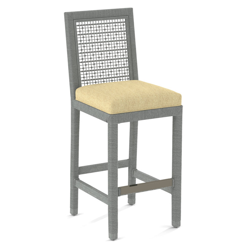 Pine Isle Bar Stool, Sunbrella Beige Pinstripe; 6205-74, Nickel