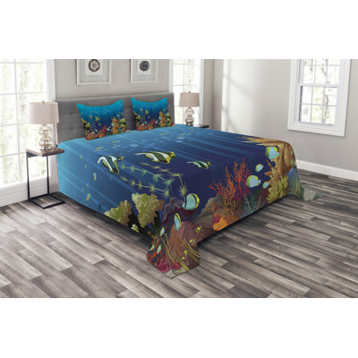 Aeihso Blue/Brown/Green Microfiber Bedspread Set