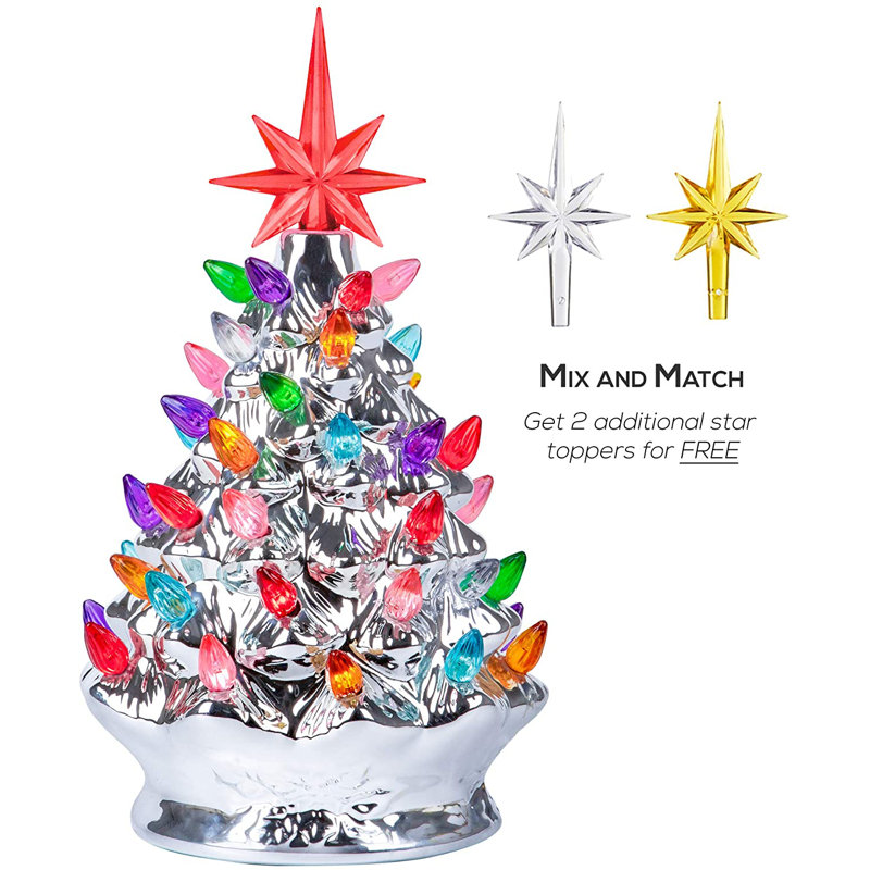 Arbre de Noël champagne en céramique, 9 pouces, Argent