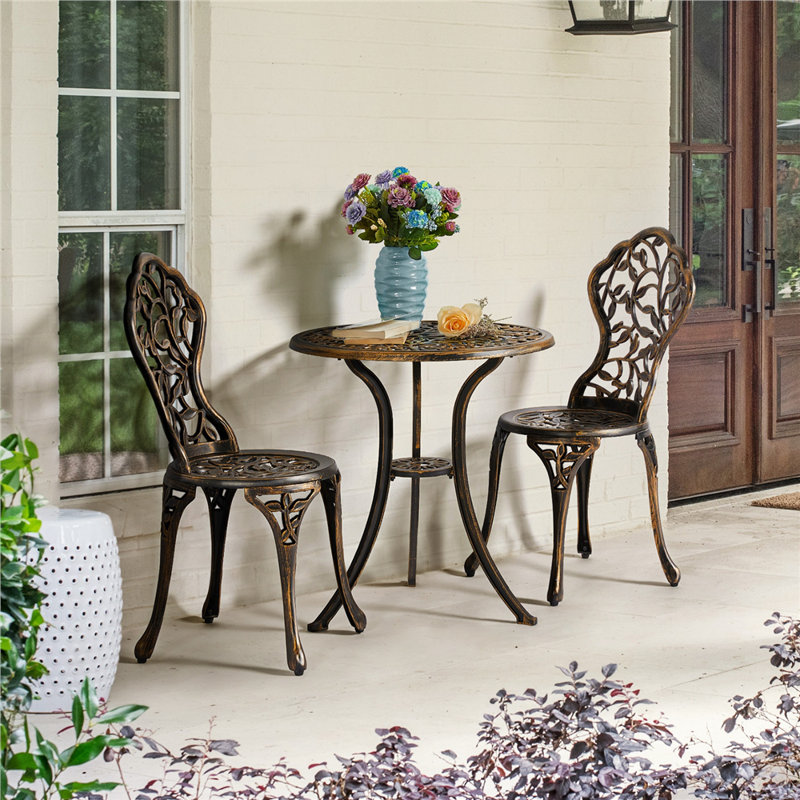 color  All Weather Table Set Antique Aluminium Bistro Dining Set, Bronze