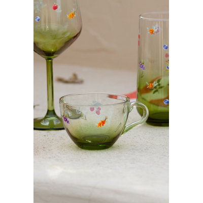 Elegant 4-Piece Glass Tea Cup Set, Green | 8.3 x 8.3 x 2.5 Inches Cups (2 x 8.1 fl oz) & 3.6 x 3.6 x 2.5 Inches Saucers (2) | 100% Glass Construction, Hand Wash Recommended for Longevity | Perfect for Tea Lovers