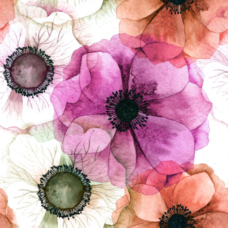 Seamless Pattern with Anemones - Wrapped Canvas Graphic Art, 122cm H x 122cm W