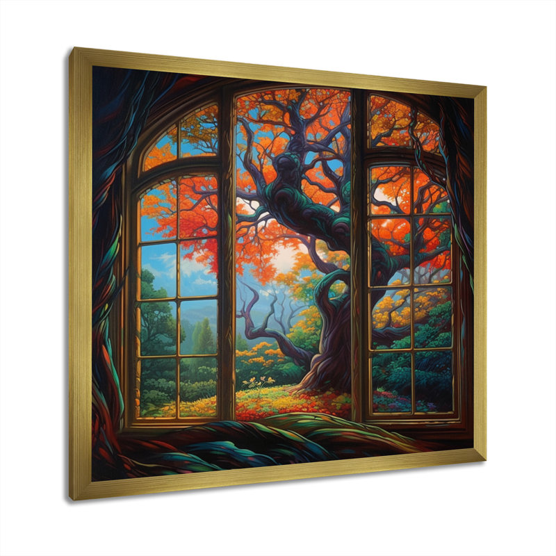 «Richana Orange and Brown Branches In Window I», reproduction sur toile, H 36 po x l 36 po x P 1,5 po, Cadre flottant doré