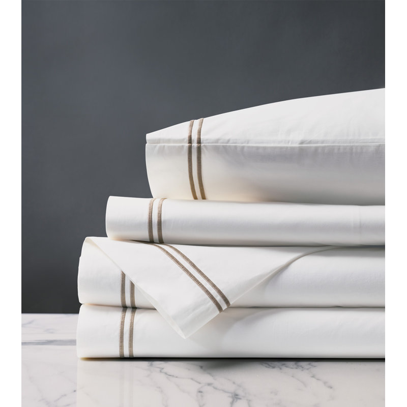 Ensemble de draps en percale de coton de qualité égyptienne 200 fils Enzo, Ensemble de draps pour lit double + drap + 2 taies