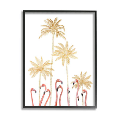 Hautes flamants dorés sur fond blanc par Ziwei Li - impression d'art graphique