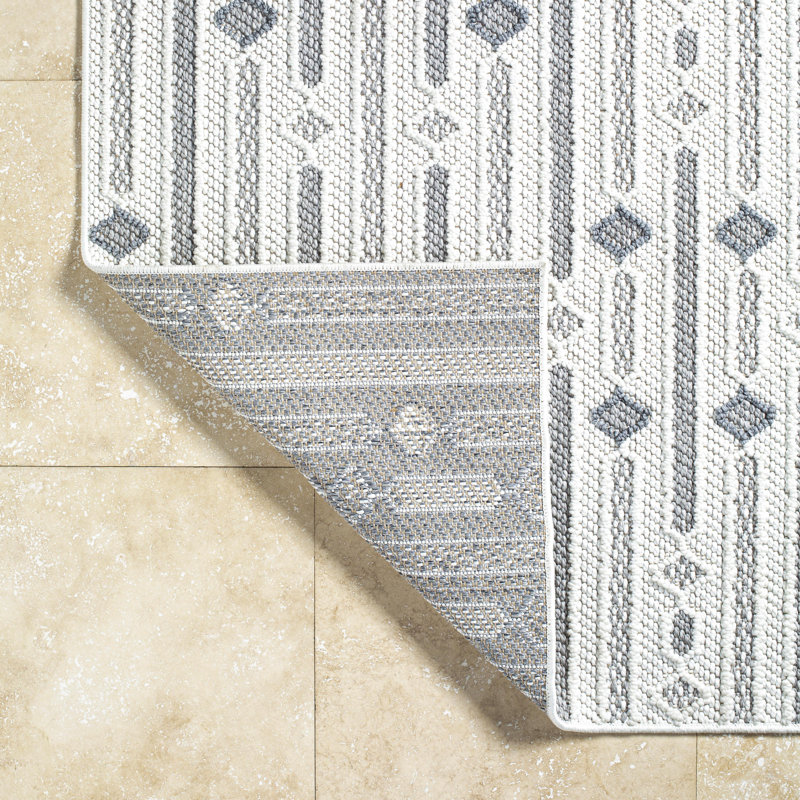 Tapis rectangulaire ivoire en polyester tissé à la machine Rissa, Rectangle 5 pi 3 po x 6 pi 11 po