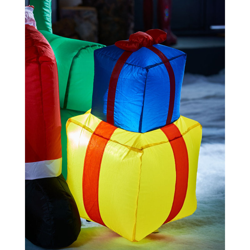 Present Stack Inflatable The Seasonal Aisle Pre-Lit Santa with Present Stack Inflatable ...