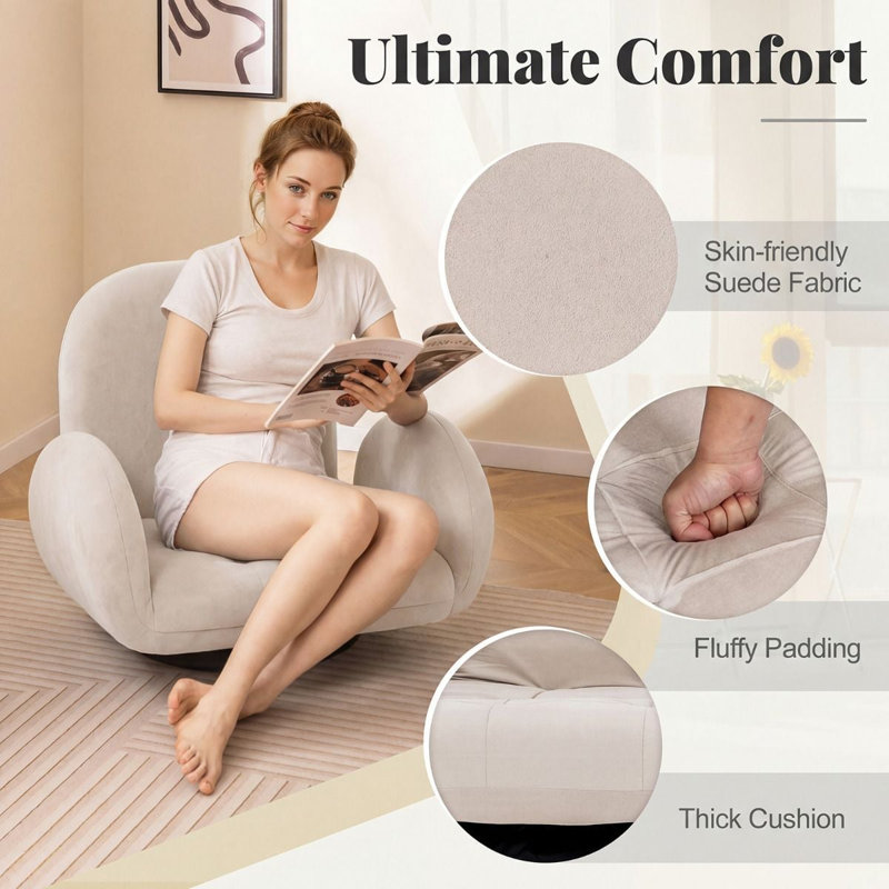 Upholstered Suede Swivel Armchair, Beige
