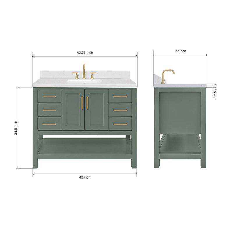 ARIEL Magnolia 42 Single Bathroom Vanity with Top, Vintage Green