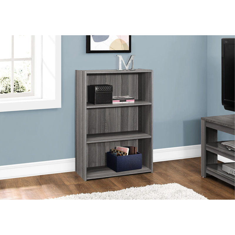 36"H, 4 Tier, Bookcase, Bookshelf, Grey Laminate, Transitional, Office, Bedroom, Space Saving, 2 Adjustable Shelves, 1 Fixed Shelf, Assembly Tier 36"H Laminate Bookshelf Bookcase Transitional For