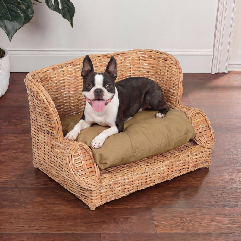 Lit de jour classique en rotin tissé à la main pour chien avec coussin lavable à la machine Classic, Light Brown