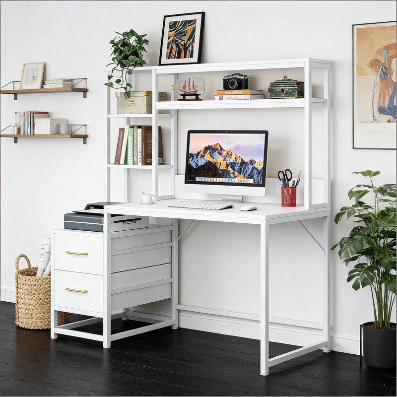 Office Table,Stylish Writing Table,Tall Computer Desk, White