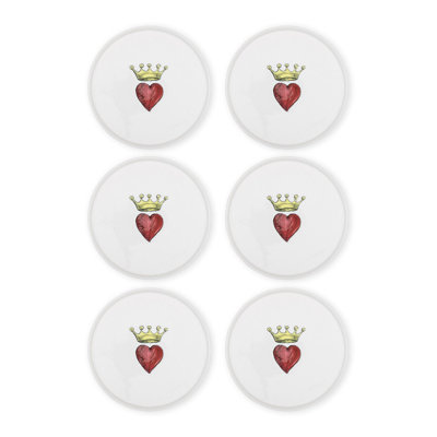 Ensemble d'assiettes à dessert élégantes 6 pièces, 7,5 x 7,5 x 0,4 po chacune | 100% céramique, va au lave-vaisselle | Blanc éclatant, rouge et jaune | Parfait pour servir des gâteaux, des pâtisseries et des desserts, un design élégant et fonctionnel