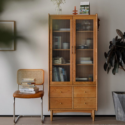 Glass Door Drawer Bookcase Storage Cabinet