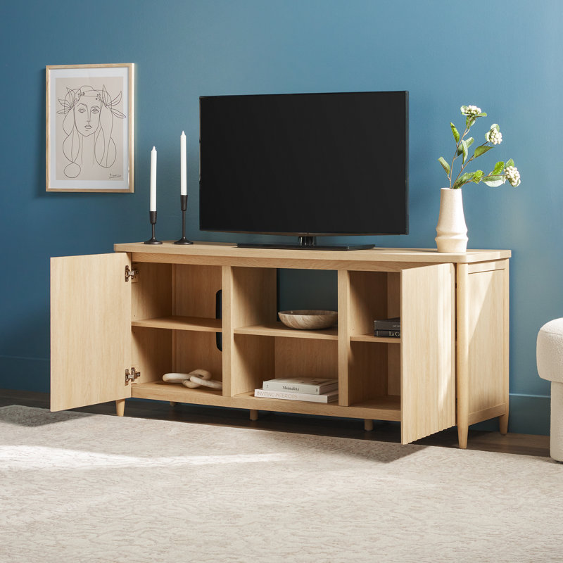 Meuble télé scandinave avec rangement ouvert, 58.5", Chêne côtier