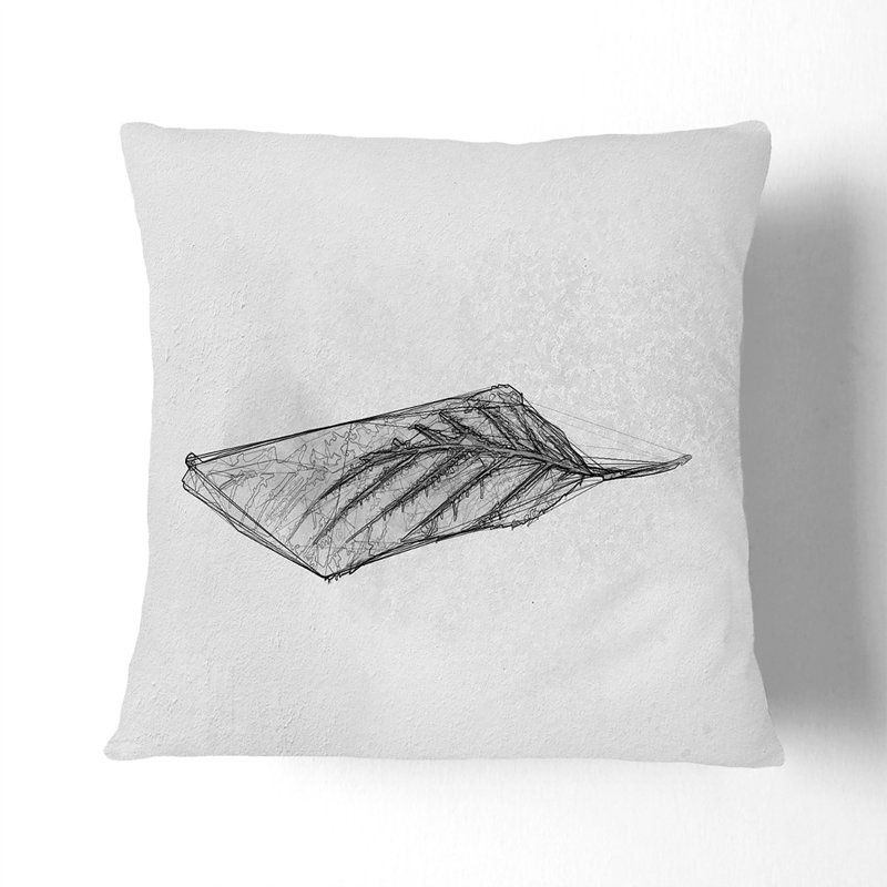 Lone Leaf Cushion with Filling, Black, 40cm H x 40cm W x 15cm D