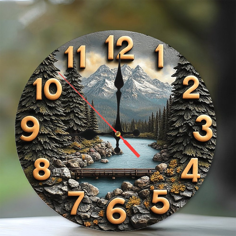 Mountain Lake River Scene Wall Clock