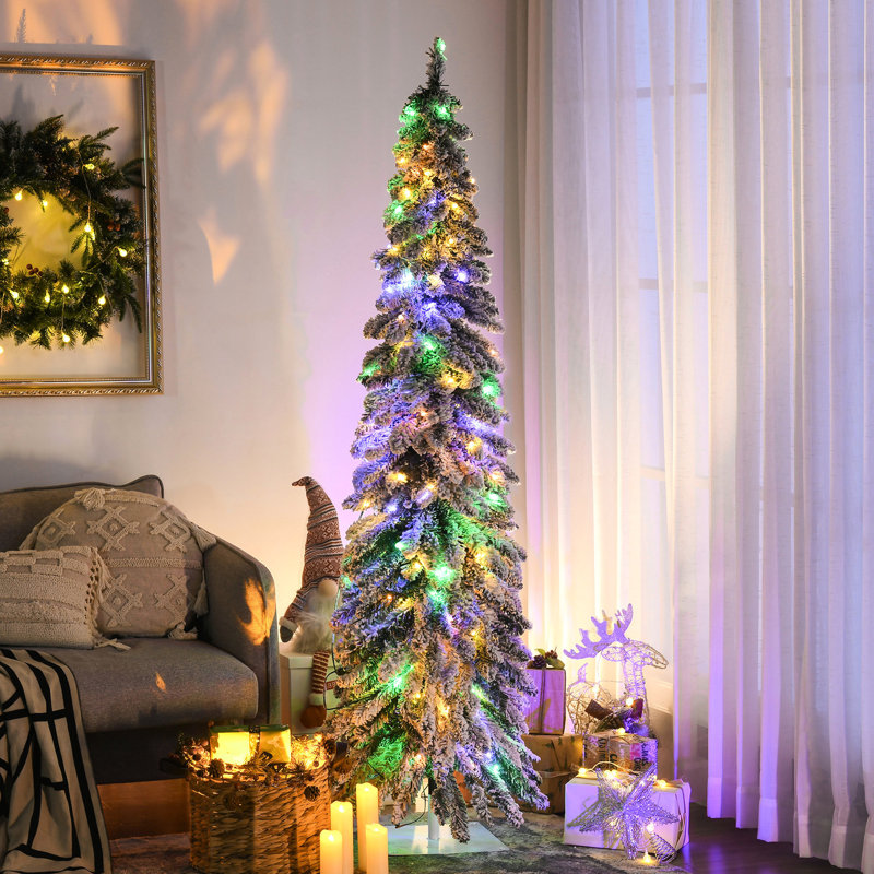 Arbre de Noël artificiel de 6 pi avec branches floquées et DEL colorée 407