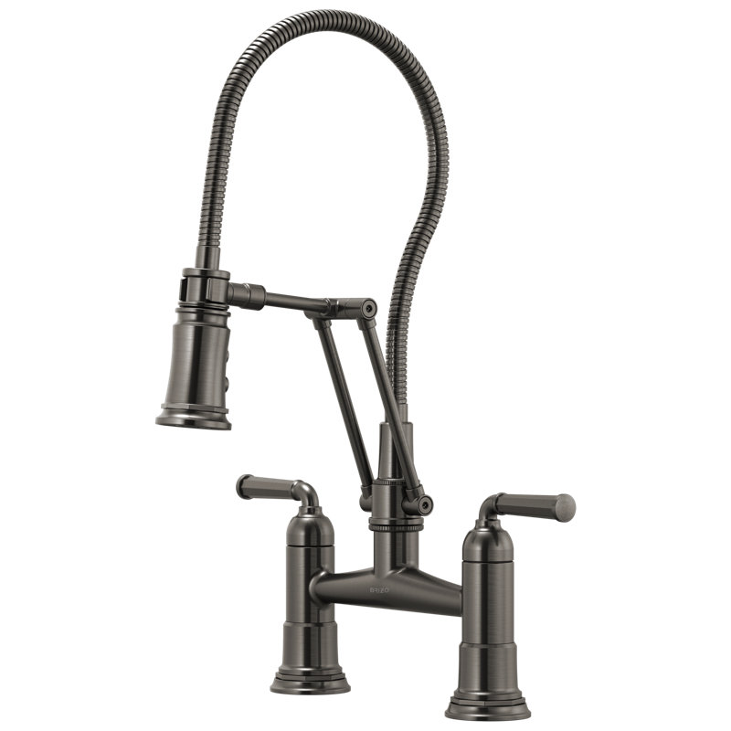 Rook® Articulating Bridge Faucet with Finished Hose, Luxe Steel