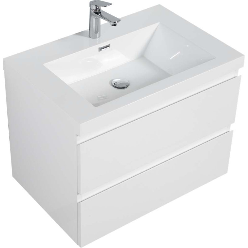 Meuble-lavabo simple 29,53 po avec plateau en résine Harver, Blanc