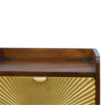 Table de chevet en bois massif Manila Gold, 1 tiroir, 1 niche ouverte, brun foncé