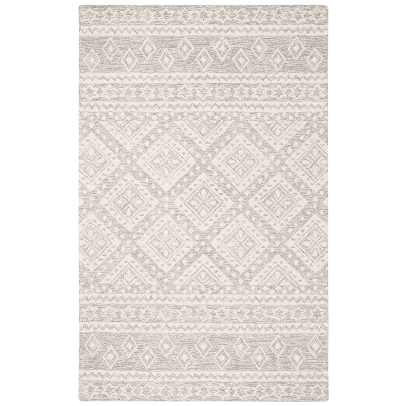 Tapis géométrique en laine et en coton touffeté à la main Abou, Rectangulaire 3 pi x 5 pi