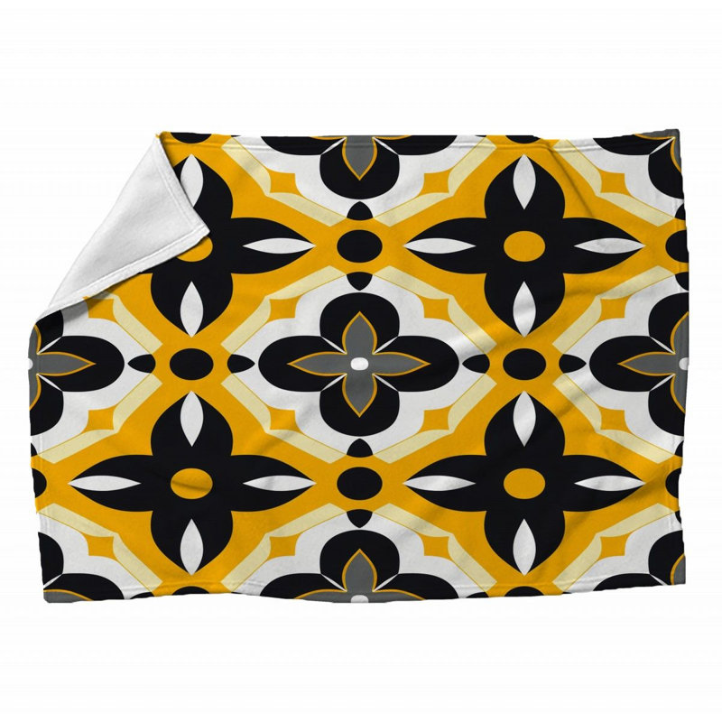 Machine Printed Throw Blanket, 60" L x 50" W, Geometric, Yellow/Black/Blue