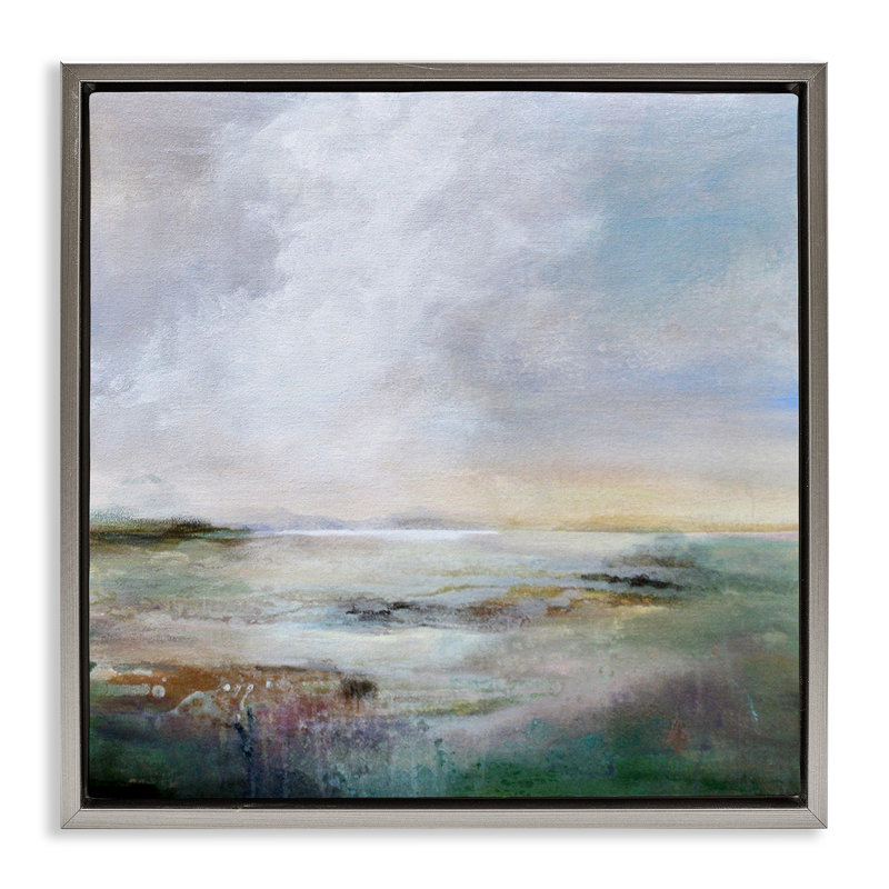 Toile flottante abstraite encadrée par Karen Hale, Cadre flottant gris lustré, H 25 po x l 25 po
