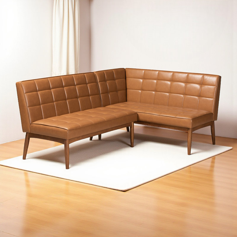 Banc de revêtement en similicuir brun clair 2 pièces Fye avec bois au fini noyer, H 31,5 po x l 74,4 po x P 53,5 po
