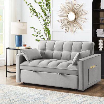 Canapé-lit gris avec rangement pour accoudoirs, conception convertible, éponge haute, poches de rangement 4 en 1, mousse confortable, pour le salon