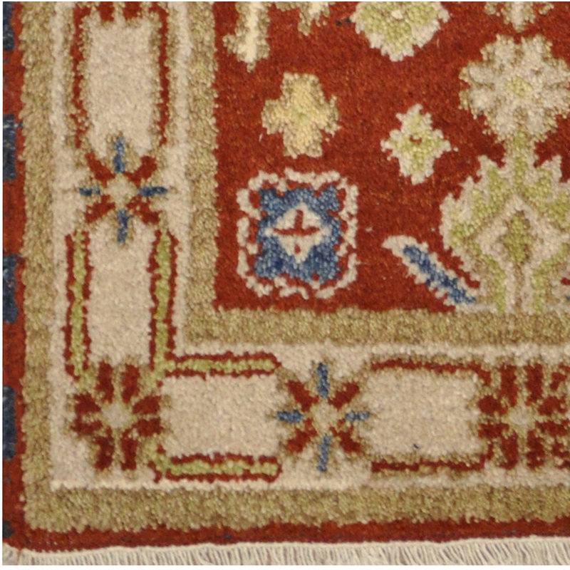 Tapis décoratif en laine rouge de conception unique 2 pi 1 po x 4 pi 1 po noué à la main