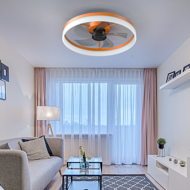 Ventilateur de plafond fermé à profil bas avec lumière 19,7 pouces Fydry, Orange, Ensemble d'éclairage; Télécommande